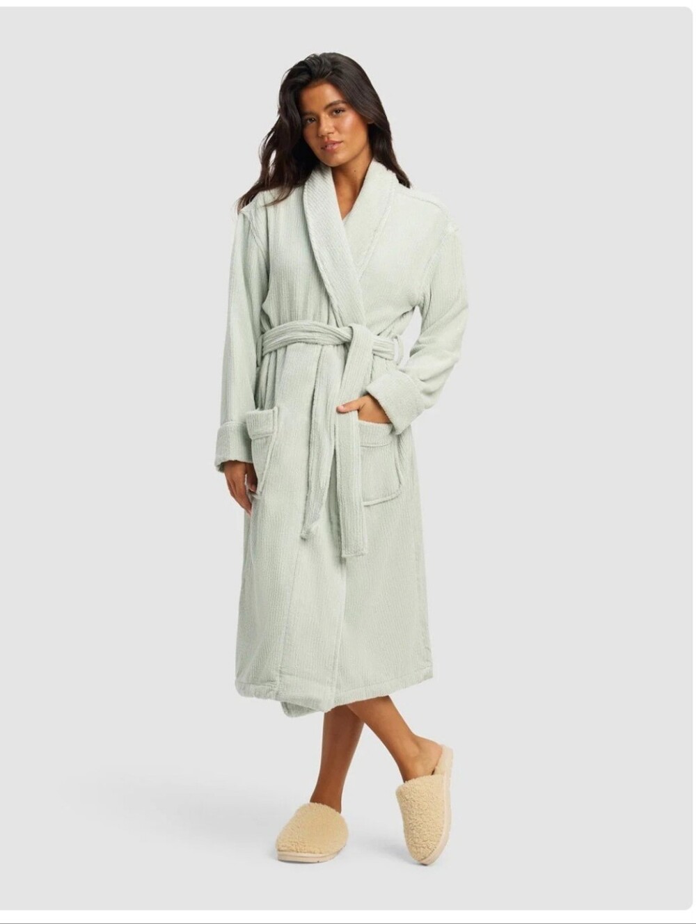 Cozy Earth New Shawl Collar Robe in Light Sage XL